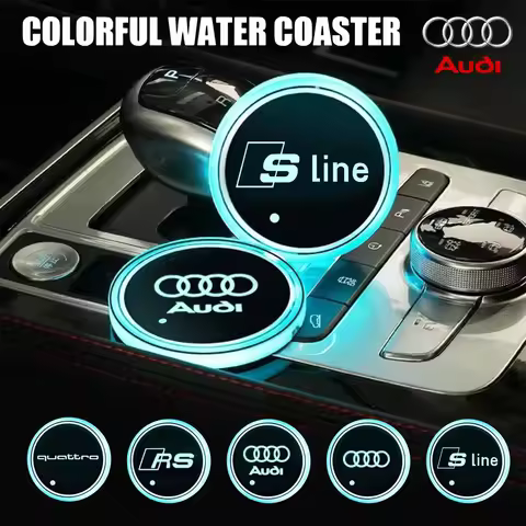 2PCS Car Cup Holder Bottom Pad 7 Color luminous LED Coaster For Audi Sline S3 A4 A5 A7 S4 RS4 A6 TT 