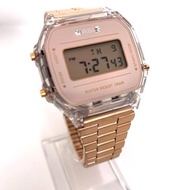 Jam casio transparent rosegold & black viral / case lutsinar & diamond with tinplate casio