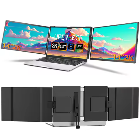UPERFECT first 2K 14" Tri Screen Laptop Monitor Extender Triple Display 360° Rotatable Attachable Po