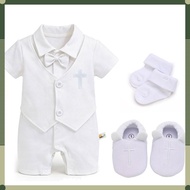 White Boss Baby Outfit for Boy Newborn Gentleman Baby Clothes Set Christening Church Cross Costume