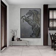 大型抽象黑馬油畫布原畫