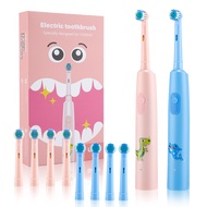 Rechargeable Rotating Electric Toothbrush For Kids Age 3 and Above, with 4 Replace Brush Heads,3 Spe