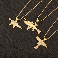 HipHop Gun Uzi AWM Sniper Rifle Pendant Necklace For Men Women Gold Color Ice Out Rhinestone CS GO C