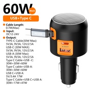 SUNKANDI Retractable Car Charger 60w Fast Charger Type-C USB Retractable Cable Car Charger