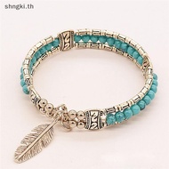 SHNGKI Fashion Tibetan Silver Bangle Women Gypsy Turquoise Vintage Bohemian Bracelet