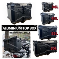 TopMotor JetBlack Aluminium Motor Box 36L - 65L Premium Top Box Motorbox Big Motorcycle Box Storage Trunk Extra Large Box Motor Aloi Accessories