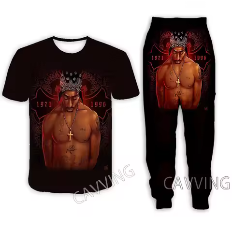 2PAC TUPAC 3D Printed Casual T-shirt + Pants Jogging Pants Trousers Suit Clothes Women/ Men's Sets S