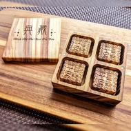 平安喜樂 浮雕原木月餅磁鐵4入組 - 【國產材/月餅系列】