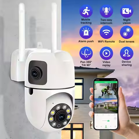 2MP WIFI monitoring camera dual lens wall mounted dome camera wireless automatic tracking color nigh