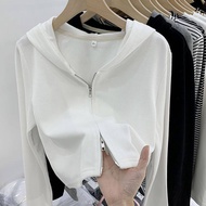 Y2K khóa kéo đôi áo khoác có mũ cho phụ nữ thời trang Hàn Quốc ren áo khoác ngắn Cardigan Top