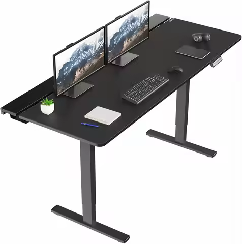 k with Hidden Cable Trays, Full-Size Mouse Pad, Holds 220 lbs, Black Top Black Frame, DESK-KIT-1B6-P
