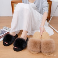 New Winter Plush Shoes for Women Indoor Home Warm Non-Slip Furry Slippers One-Word Slippers IH4G