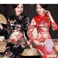 Cheongsam dress plus size flower long dress short/three-quarter sleeve retro Chinese dress cheongsam