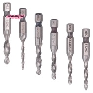 6Pcs Drill Tap Set Hex Shank SAE Combination Drill and Tap Bit Set HSS 4341 Screw Tap Deburr Drill B