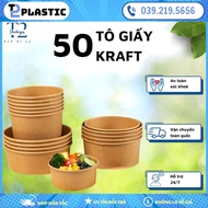 Sỉ 50 Tô Giấy Kraft 750ml/1000ml/500ml/350ml Đựng Thực Phẩm Kèm Nắp Cao Cấp Dùng Cho Món Phở Bún
