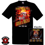 【New】 Guns N Roses 2025 Tour เสื้อยืดคอนเสิร์ตวงดนตรีแขนสั้นผ้าฝ้ายสำหรับผู้ชาย