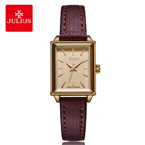 Julius Watch Women's Fashion Small Leather Watch Pointer Quartz Watch Square Women's Watch Gifts for