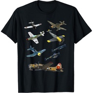 Men's cotton T-shirt WW2 Planes Warbirds P51 Mustang Spitfire Messerschmitt T-Shirt High quality cot