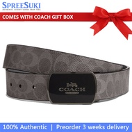 Coach Men Men Belt In Box Plaque Buckle Cut To Size Reversible Belt, 38 Mm Qb Grey Charcoal CY943