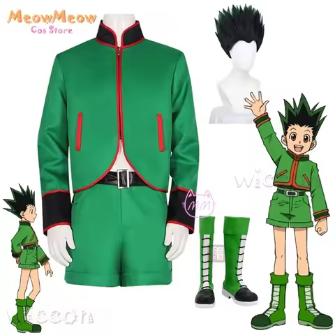 HxH Hunter Gon Freecss Cosplay Clothes Green Suit Unisex Clothes Anime CoS Costume Wig Dress Hallowe