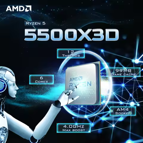 AMD Ryzen 5 5500X3D 3GHz 6-Core 12-Thread Socket AM4 NEW Gaming Processor DDR4 L3=96M 105W 7NM R5 55