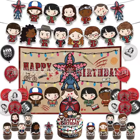 Stranger Thing Birthday Party Decoraitons Stranger Thing Ballons Paper Plates Cups Tablecloth Party 