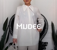 MUDEE เสื้อเชิ้ตลินินคอปกแต่งพู่แขนยาว