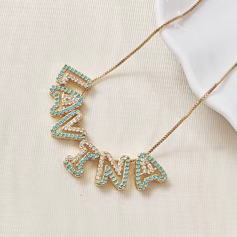 Customized Green Letter Necklace, 26 Letter Zircon Letter Pendant Necklace, Women's Jewelry Gift