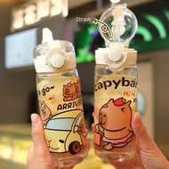 WITTEE Capybara Straw Water Bottles, 400ML Portable Children's Water Cup, Cartoon Leak-Proof Transpa