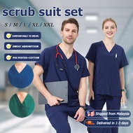 Medical Scrub Suit Baju Scrub Uniform Surgical Scrub Suit Set For Women Men Doctor Nurse TOP+PANTS