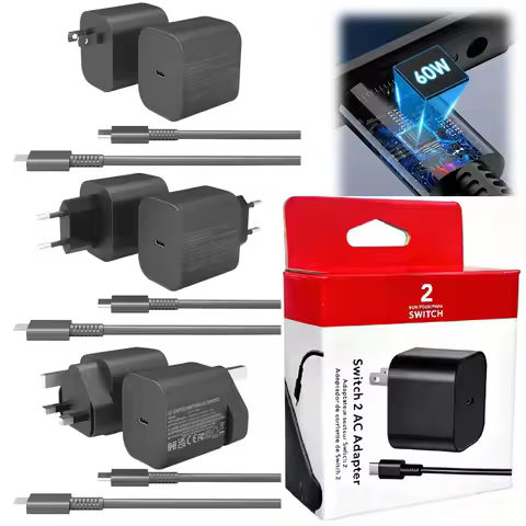 60W AC Adapter EU/US/UK Plug Fast Charger Compatible with NS Switch 2/Steam Deck Accessories USB Typ