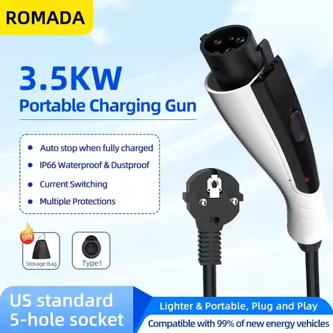 Portable EV Charger 16A 3.5KW Type1 to J1772,3M/5M/10M Cable Electric Vehicle Charging Station for F