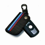 【COD】Carbon Fiber Style Leather Remote Car Key Fob Cover Case M Color For BMW 1 3 5 6 Series E90 E91