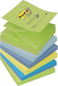 3M R330-6R Post-it Z-Notes 6 Pads 100 Sheets 76 x 76 mm Pastel Green/Sky Blue/Retro Blue/Neon Yellow