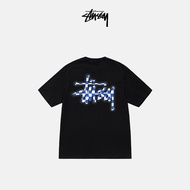 เสื้อยืดแขนลำลองขาสั้นโลโก้ตารางสีตัดกันสร้างสรรค์ STUSSY สำหรับผู้ชายและผู้หญิง