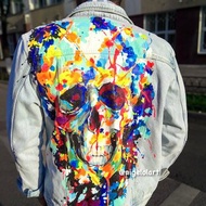 噴漆牛仔外套 骷髏頭 牛仔外套 個性外套