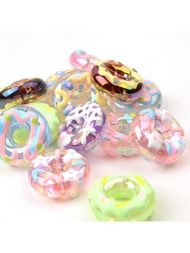 5入組手繪混色甜甜圈造型珠子手工製作配件適用於項鍊,手環,鑰匙圈製作