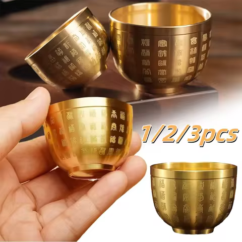 1/2/3pcs Home Decor Hundred Blessings Cup Copper Attract Wealth Good Luck Treasure Cup Desktop Small