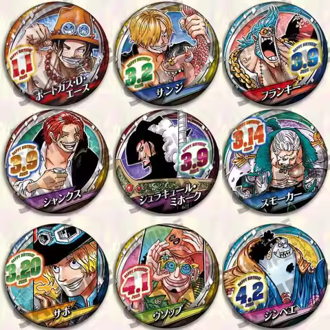 One Piece Anime Badge Pin Set 2022 Birthday Merchandise Ace Red Hair Hawk Eye Sanji Chinese Made Col