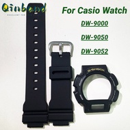 Qinband Natural Resin Watch Band for Casio G-SHOCK DW9052 Strap Case Bezel for DW9000 DW9050 Rubber Bracelet Case Black Red Word Case Accessories 16mm
