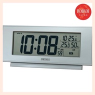 Seiko Clock Silver Metallic Desktop Clock Body Size: 7.7×17.4×3.8cm Alarm Clock Radio Digital Temperature Humidity Display Comfortable Environment NAVI SQ794S