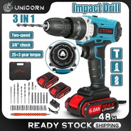 XTITAN Cordless Impact Drill Set 3 Mode Cordless Drill 2 Lithium Battery Screwdriver 2 Speed Hammer 