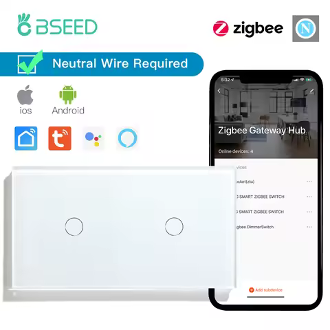 BSEED Zigbee Smart Switch Double 1/2/3Gang 1/2/3Way Wireless Light Switch Support Tuya Google Home A