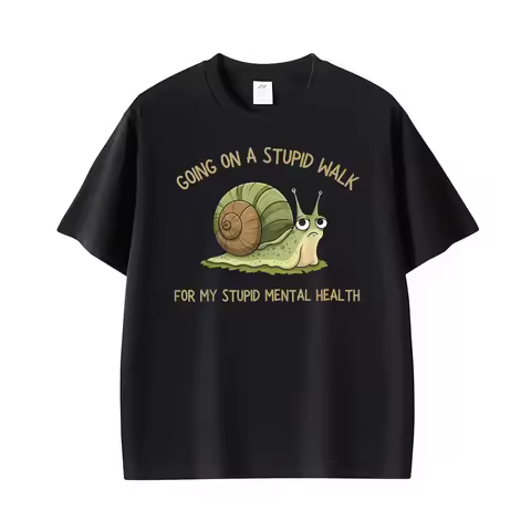 Oversized Cotton Short Sleeve T-Shirt, Funny Slow Walk Snail Meme Tee for Silly Mental Health Women