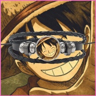 HK2 Anime One Piece Leather Braided Bracelet Gemstone Figure Luffy Sanji Cartoon Adjustment Cosplay 