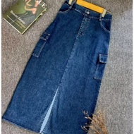 Cargo JEANS HIGHWAIST LONG FRONT SPLIT MAXI SKIRT LATEST WOMEN'S DENIM SPAN SKIRT KOREAN STYLE CARGO