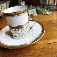 英國古董1933年Wedgwood 純銀925獅印杯托骨瓷手繪描金咖啡杯組