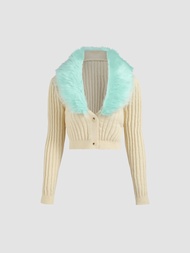 Cider Fluffy Neck Crop Cardigan