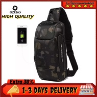 body bag OZUKO Men Anti-theft Lock Sling Bag Waterproof USB Crossbody Bag