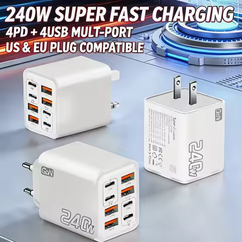 240W Charger 8 Port 4PD+4USB Fast Charging PD3.0 QC3.0 USB Type C Wall Charger For iPhone Samsung Xi